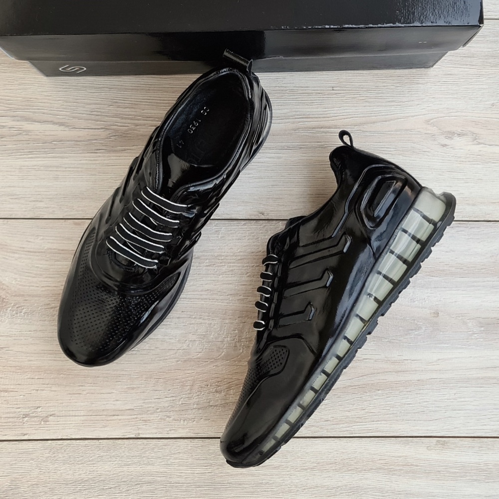 Black Patent Leather Sneakers for Men - Picture 2 of 7